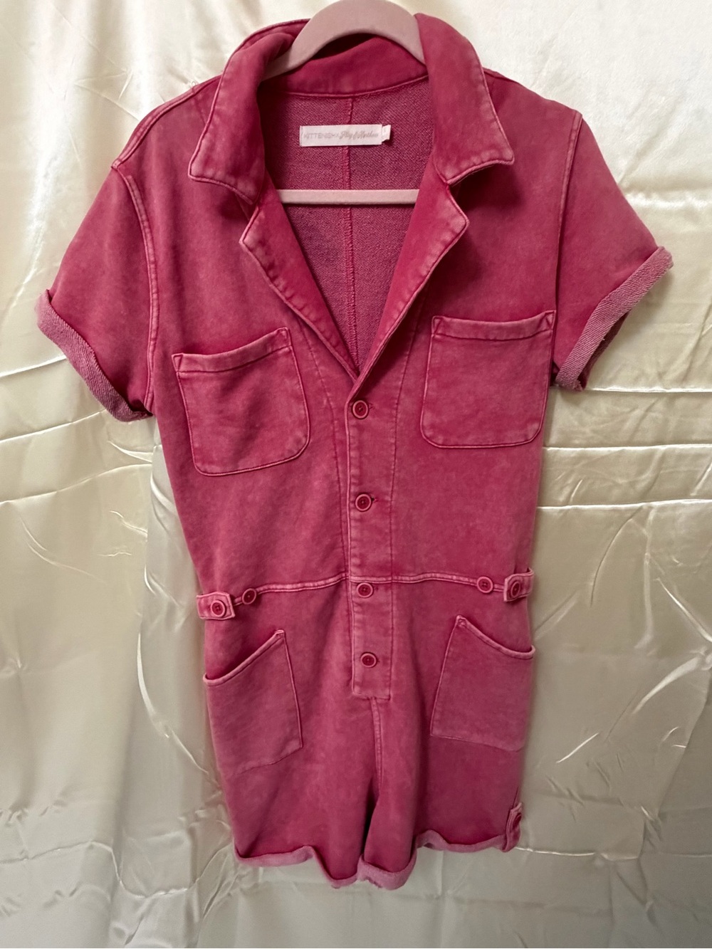 Kittenish by Flag & Anthem Pink Acid Wash Utility Romper – Size Medium